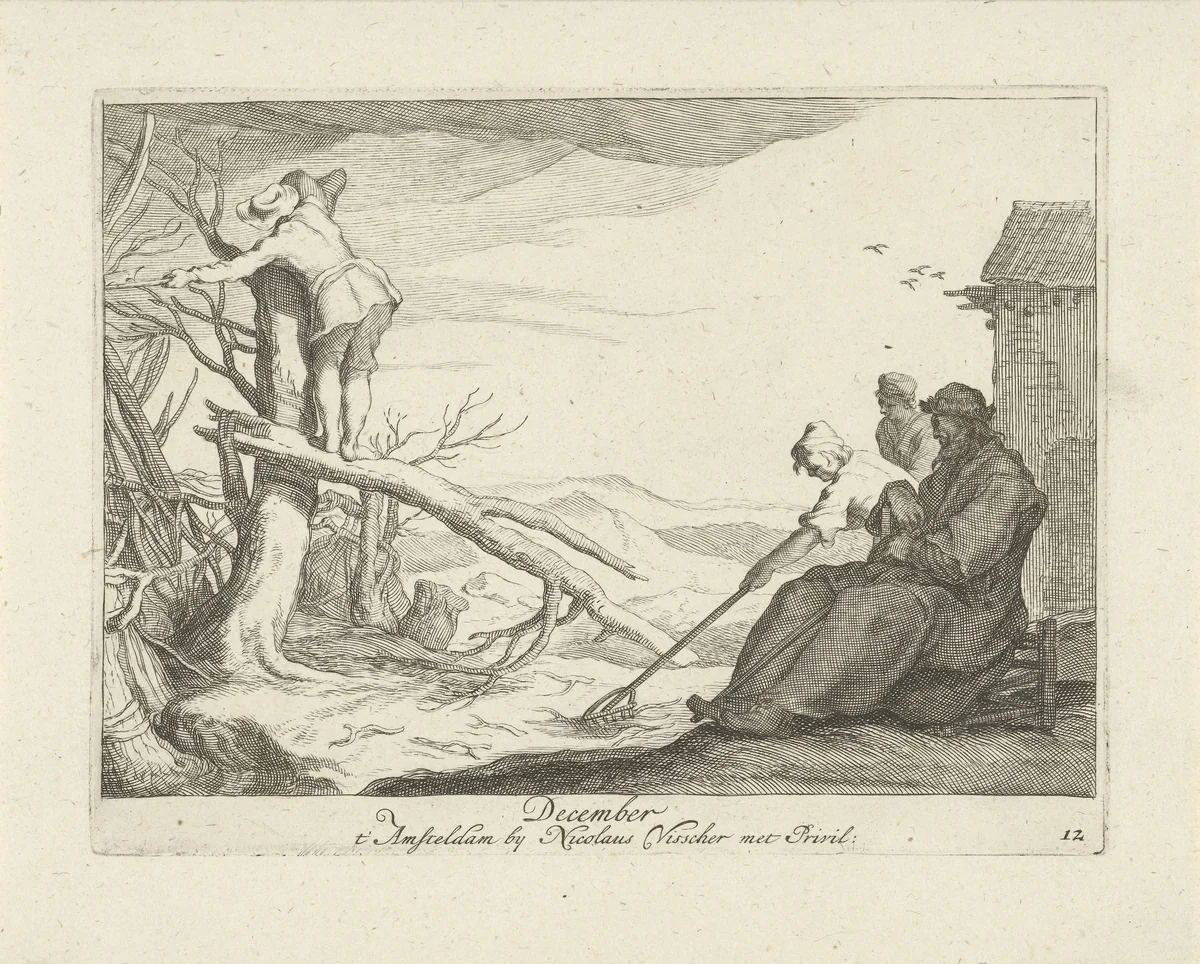 De maand december by Frederick Bloemaert, print, 1635-1670