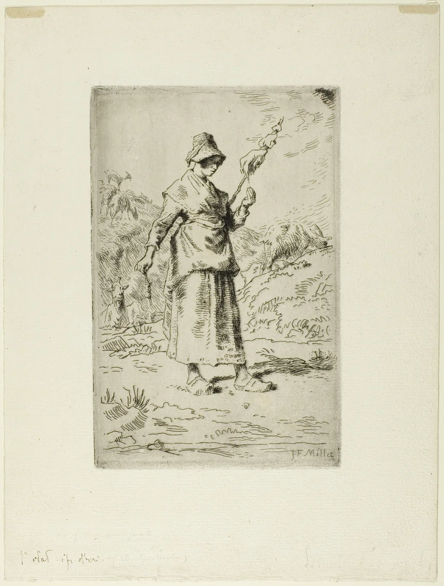 The Spinner by Jean-François Millet, print, 1868-1869