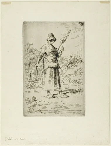 The Spinner by Jean-François Millet, print, 1868-1869