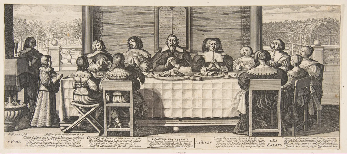 The Benediction at Table by Abraham Bosse, print, 1630-1640