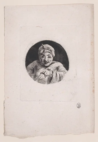Bust of a man in night cap and gown by Dominique Vivant Denon, print, 1770-1825