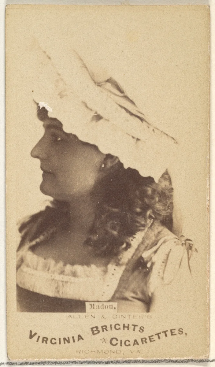 Madon, from the Actors and Actresses series (N45, Type 1) for Virginia Brights Cigarettes by Allen & Ginter, photograph, 1885-1891