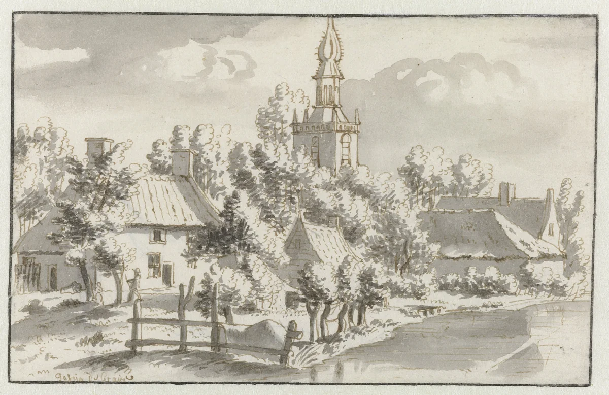 Gezicht op het dorp Klundert by Josua de Grave, drawing, 1687