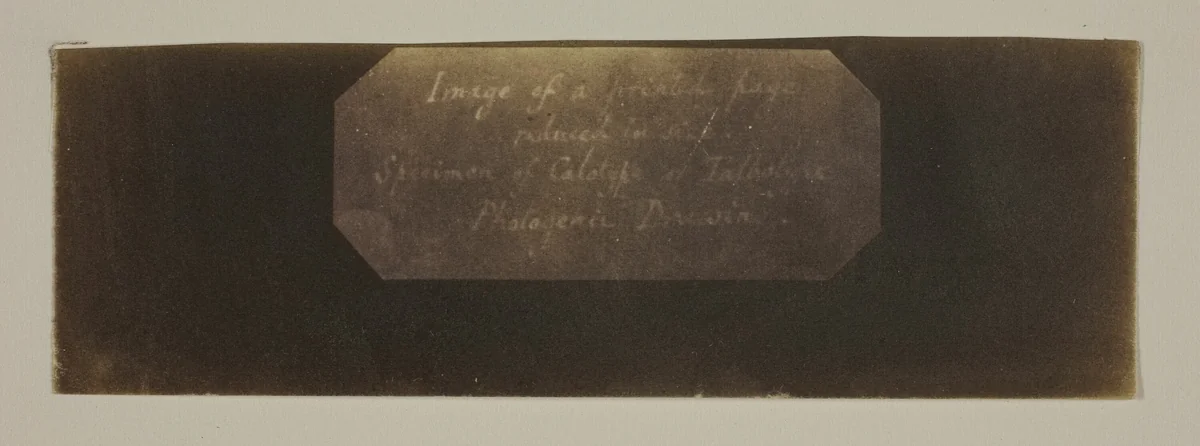 Specimen of Calotype of Talbotype, Photogenic Drawing [label] by William Henry Fox Talbot, photograph, 1835-1846