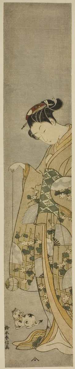 Girl Playing with a Cat by Suzuki Harunobu (鈴木春信), print, 1764-1770