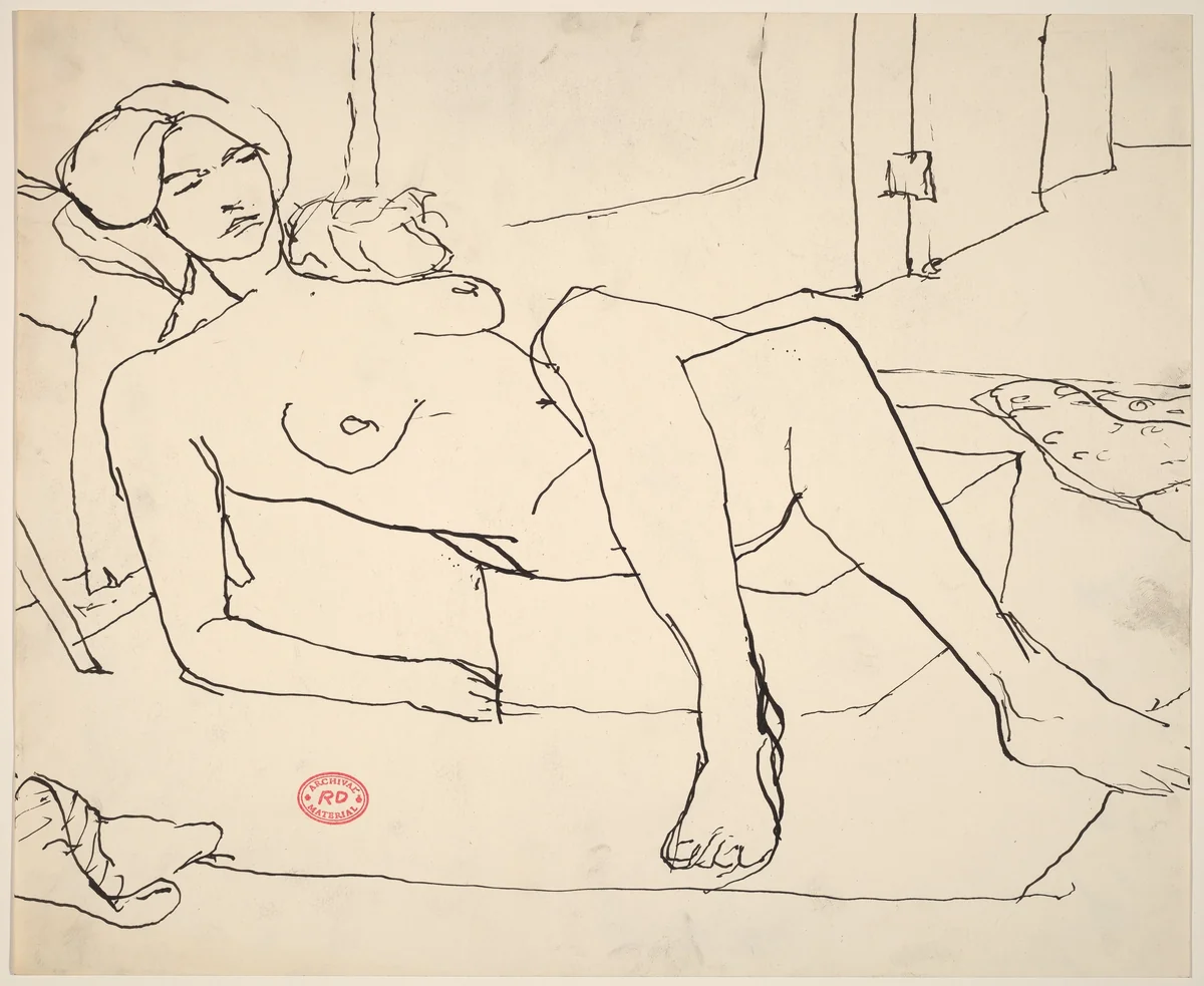 Untitled [reclining female nude with crossed legs] by Richard Diebenkorn, drawing, 1955-1967