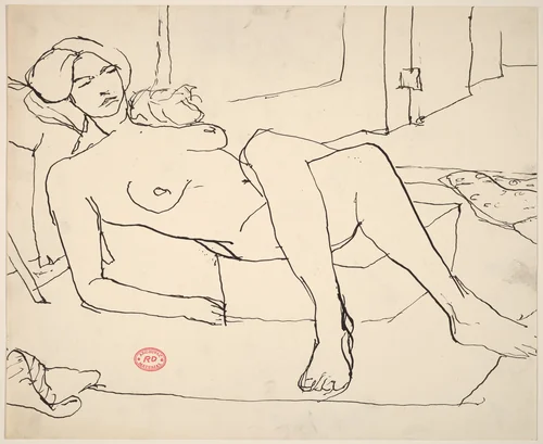 Untitled [reclining female nude with crossed legs] by Richard Diebenkorn, drawing, 1955-1967