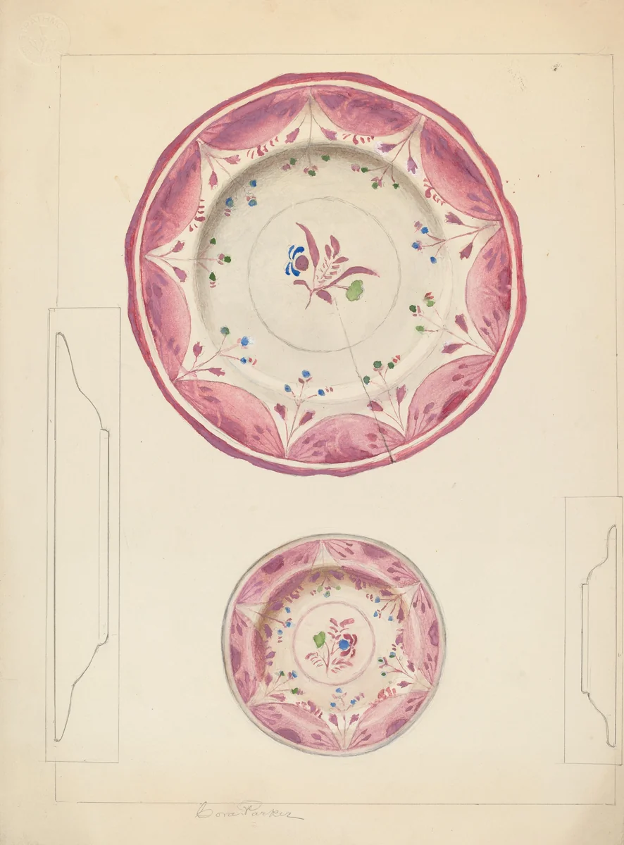 Pie Plate and Cup Plate by Cora Parker, index of american design, 1938