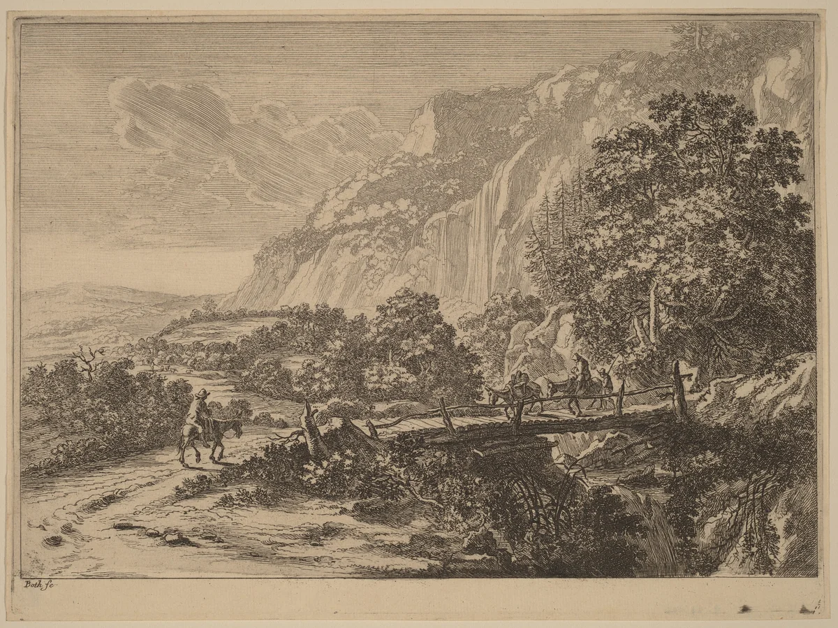 The Wooden Bridge at Sulmona near Tivoli by Jan Both, print, 1615-1652