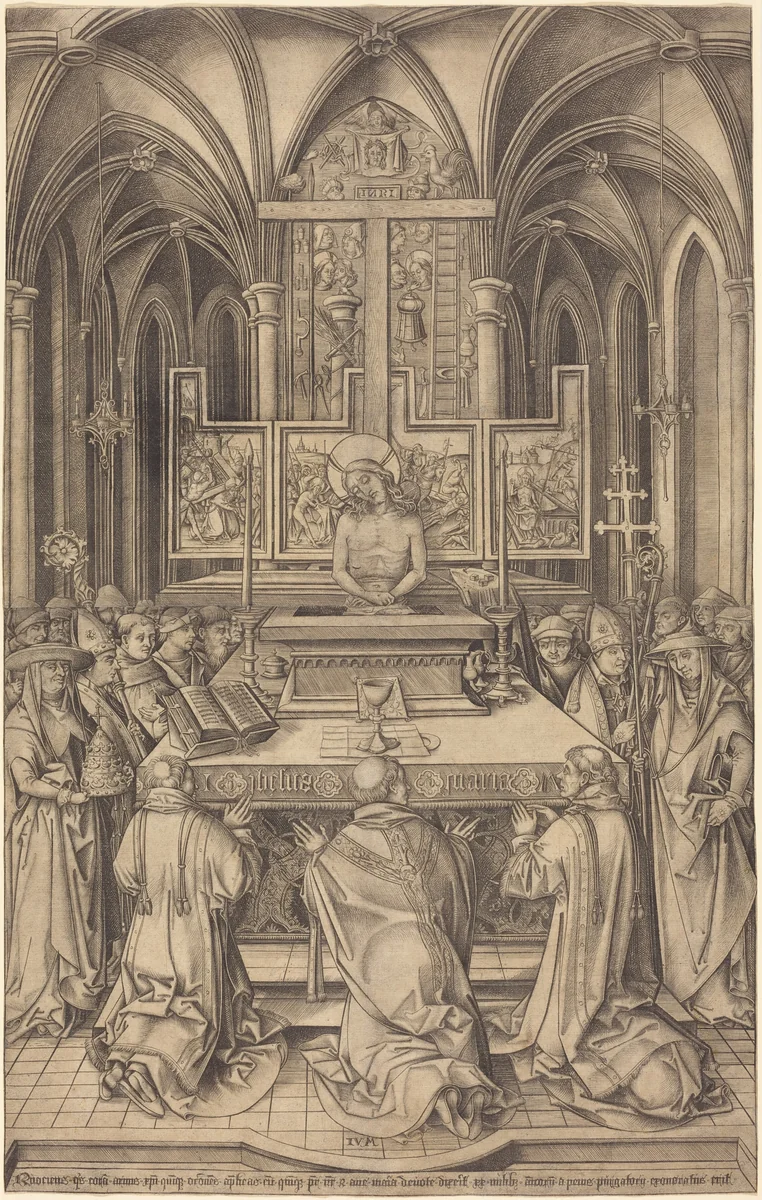 The Mass of Saint Gregory by Israhel van Meckenem, print, 1490-1500