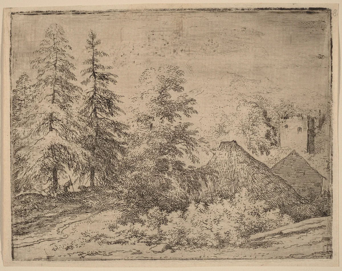 Man between Two Fir Trees by Allart van Everdingen, print, 1645-1656