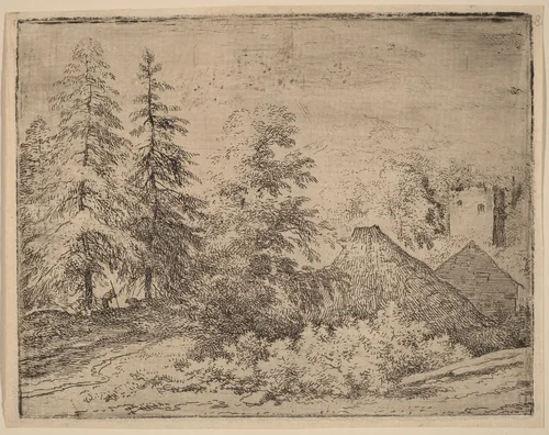 Man between Two Fir Trees by Allart van Everdingen, print, 1645-1656