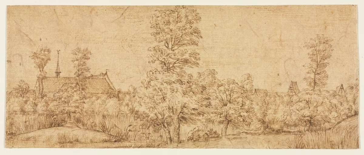 Trees before a Village by Jan Lievens, drawing, 1650-1674