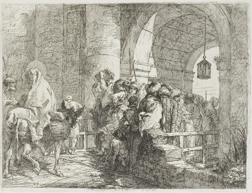 The Holy Family Arriving at a City Gate, plate 27 from The Flight into Eypt by Giovanni Domenico Tiepolo, print, 1753