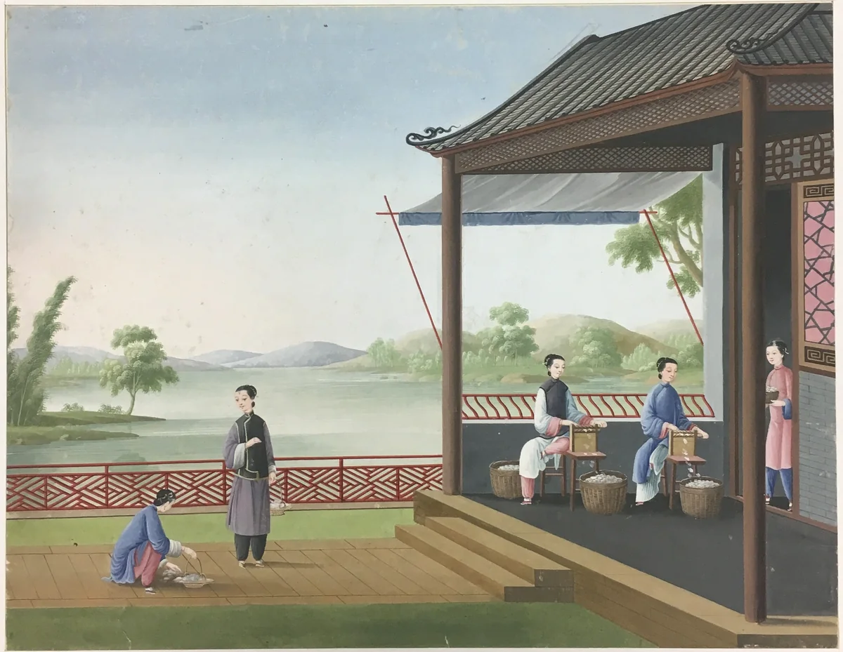 Spinning Cloth, Preparing Tea Leaves, Preparing Silk by China, painting, 1801-1833