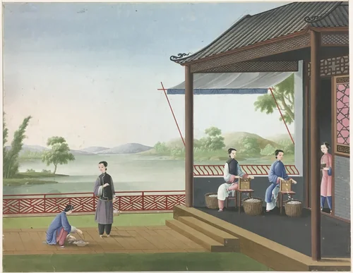 Spinning Cloth, Preparing Tea Leaves, Preparing Silk by China, painting, 1801-1833