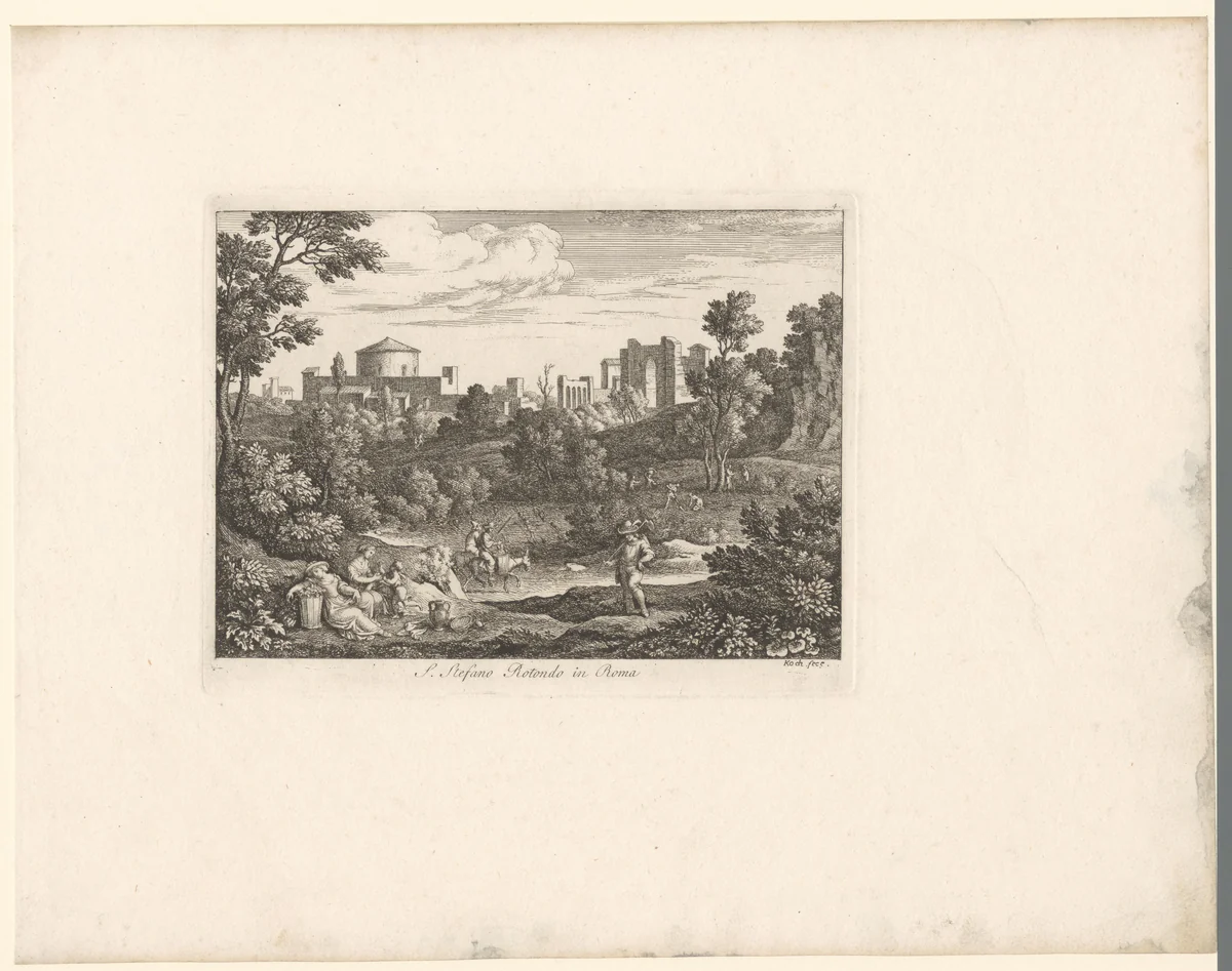 Gezicht op de San Stefano Rotonda in Rome by Joseph Anton Koch, print, 1803-1805