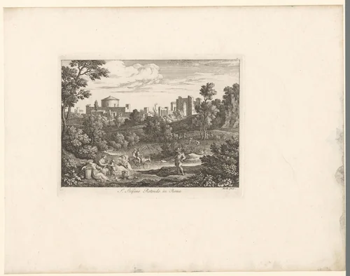 Gezicht op de San Stefano Rotonda in Rome by Joseph Anton Koch, print, 1803-1805
