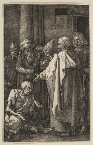 Saint Peter and Saint John at the Gate of the Temple, from "The Passion" by Albrecht Dürer, print, 1513
