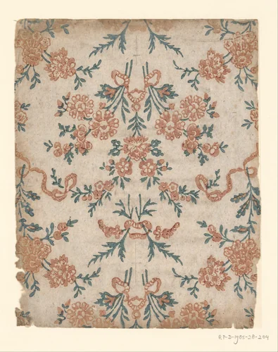 Blad met strooipatroon van bloemen en linten by anonymous, other, 1750-1900