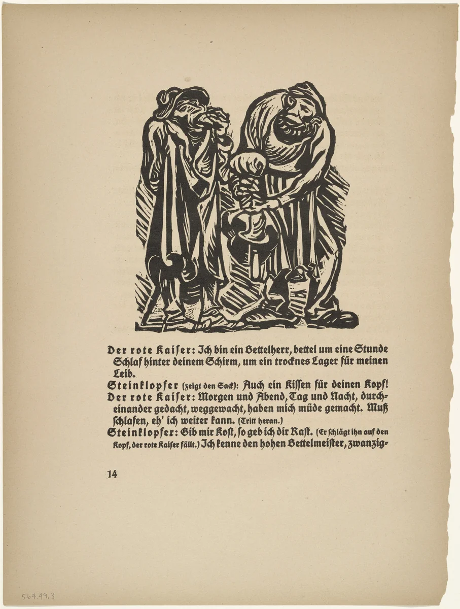 Stonebreaker and the Red Kaiser (Steinklopfer und roter Kaiser) (in-text plate, page 14) from Der Findling (The Foundling) by Ernst Barlach, illustrated book, 1922
