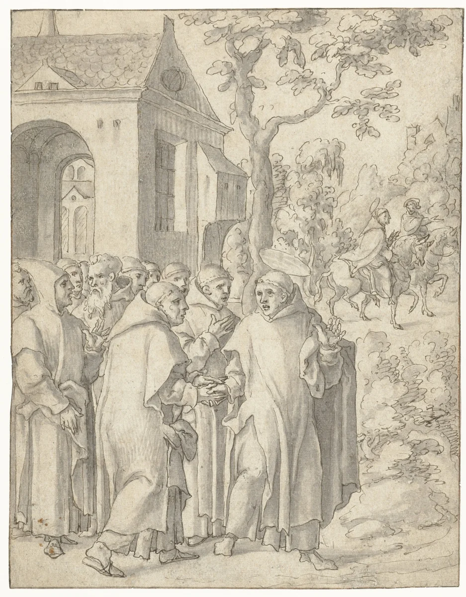 Heilige Bruno vertrekt naar Rome by Unknown, drawing, 1500
