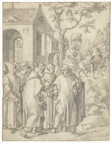 Heilige Bruno vertrekt naar Rome by Unknown, drawing, 1500