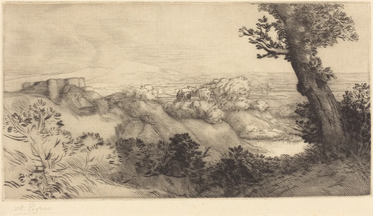 Top of the Hill (Le haut de la colline) by Alphonse Legros, print, 1837-1911