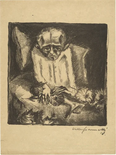 Sick Man with Flowers (Der Kranke mit den Blumen) (plate, loose leaf) from the periodical Das Kunstblatt, vol. 2, no. 11 (Nov 1918) by Walter Gramatté, print, 1918