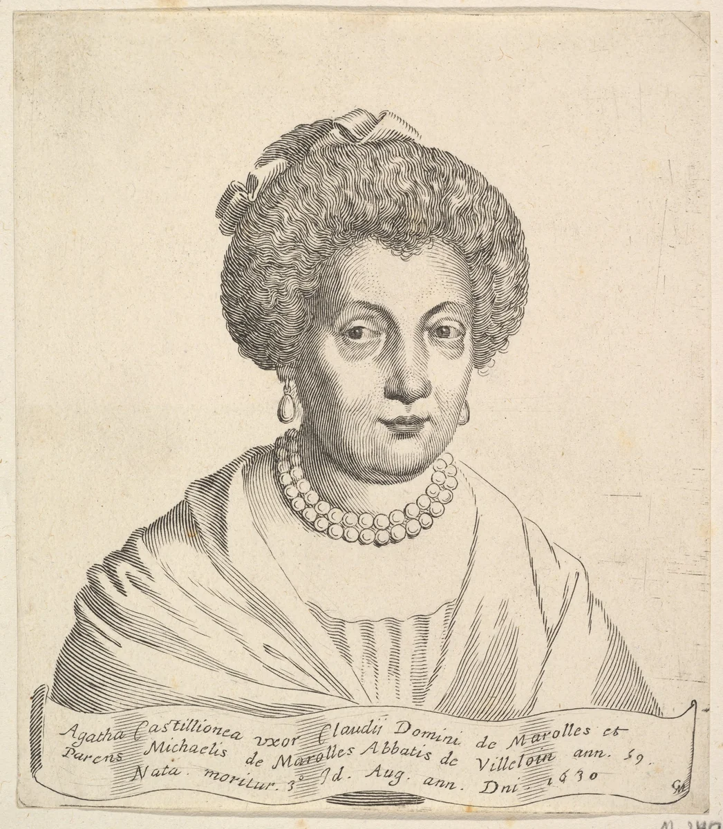 Portrait of Agathe de Châtillon by Claude Mellan, print, 1630-1656