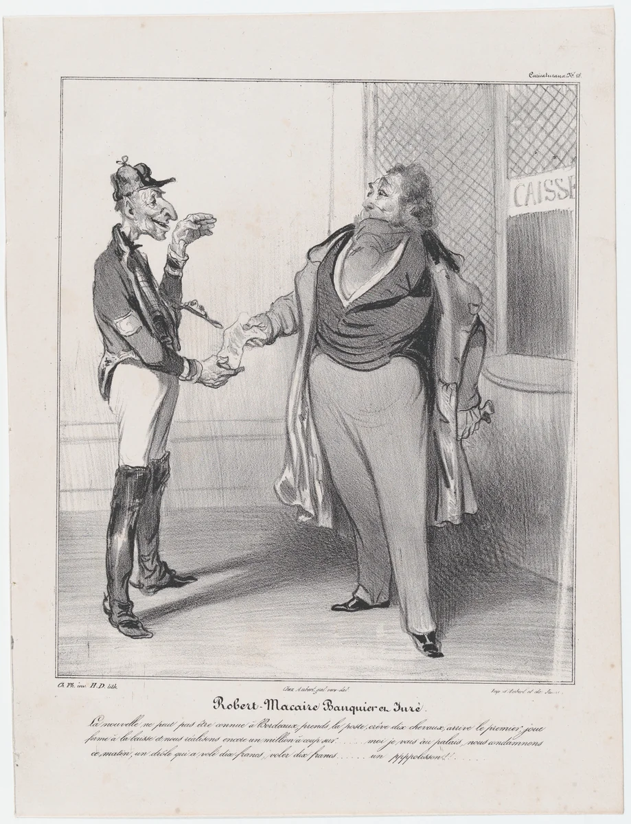 Plate 18: Robert Macaire, banker and juror, from 'Caricaturana,' published in Les Robert Macaires by Honoré Daumier, print, 1838