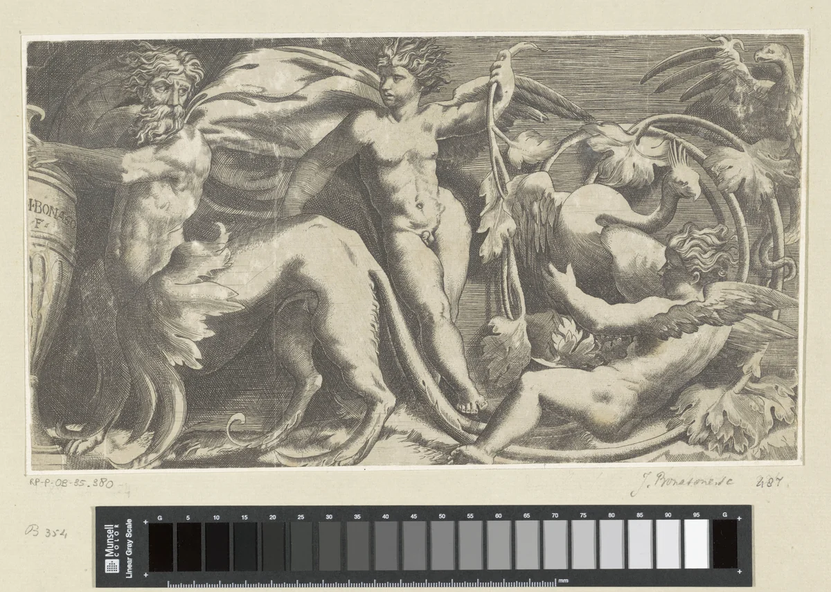 Fries met centaur, twee putti en twee vogels by Unknown, print, 1501-1580