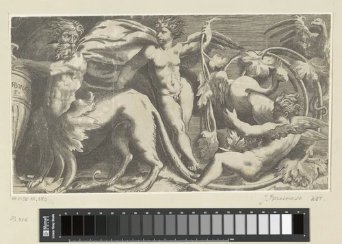 Fries met centaur, twee putti en twee vogels by Unknown, print, 1501-1580