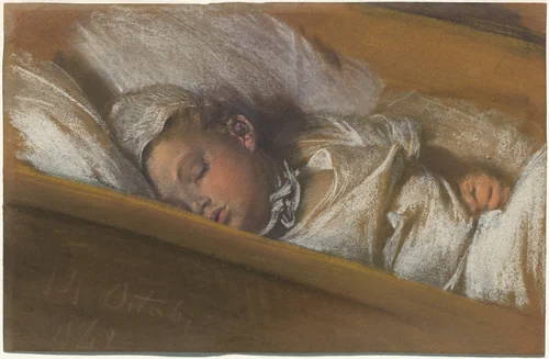 An Infant Asleep in His Crib by Adolph Menzel, drawing, 1848
