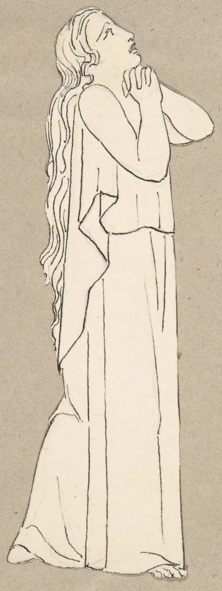 Female classical figure (design for large fireplace white tiles produced in Wedgwood's factory) by John Flaxman, drawing, 1800-1899