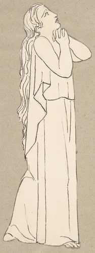 Female classical figure (design for large fireplace white tiles produced in Wedgwood's factory) by John Flaxman, drawing, 1800-1899