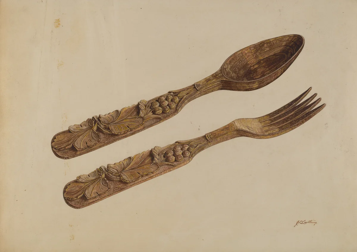 Wooden Spoon and Fork by John Cutting, index of american design, 1939