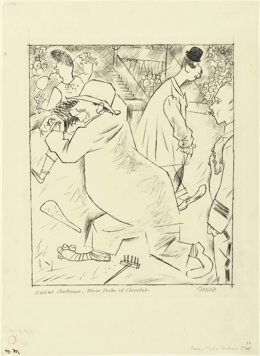 Cirque Medrano, Clowns Poitu and Chocolat (Circus Medrano, Clowns Poitu et Chocolat) by George Grosz, drawing, 1924