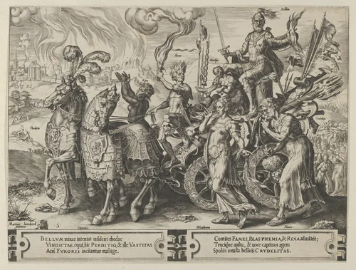 The Triumph of War, from The Cycle of the Vicissitudes of Human Affairs, plate 5 by Cornelis Cort, print, 1564