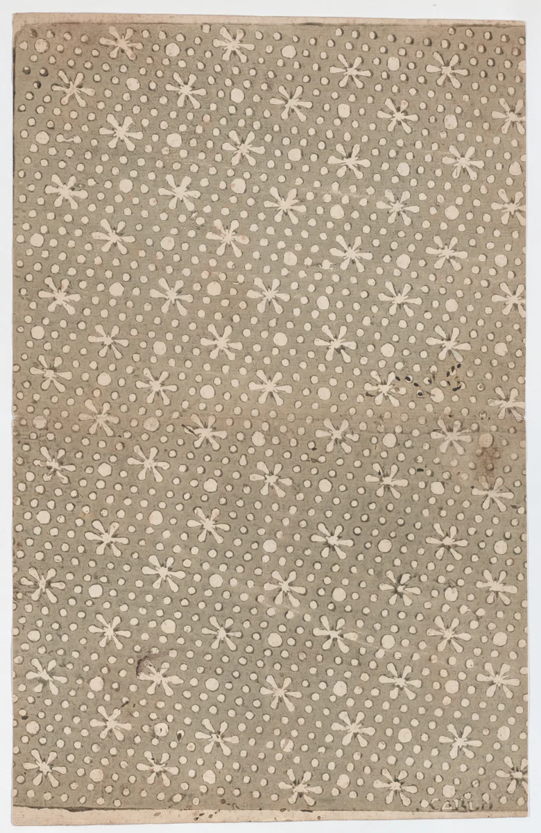Sheet with overall flower and dot pattern by anonymous, print, 1800-1900