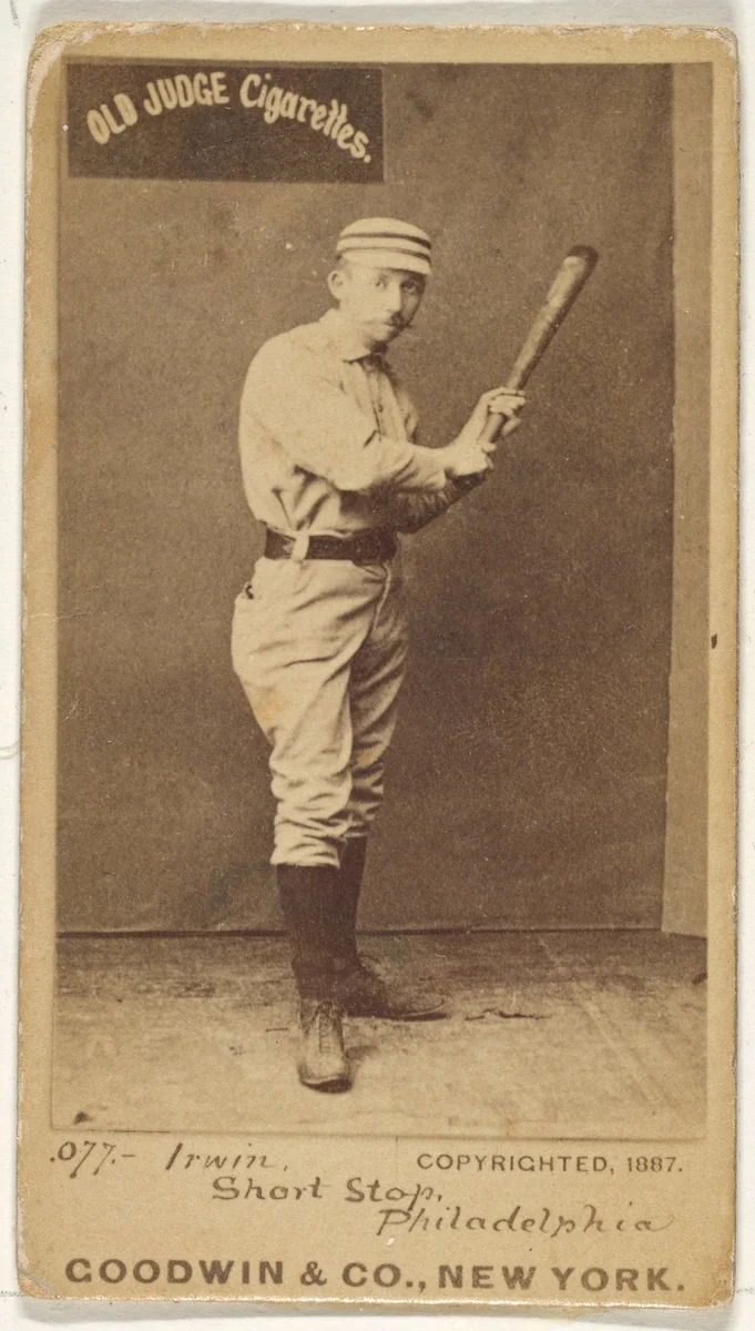 Arthur Albert "Doc" Irwin, Shortstop, Philadelphia, from the Old Judge series (N172) for Old Judge Cigarettes by Goodwin & Company, photograph, 1887