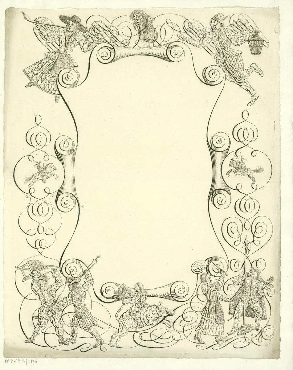 Wensbrief met vechtende figuren by anonymous, print, 1700-1899