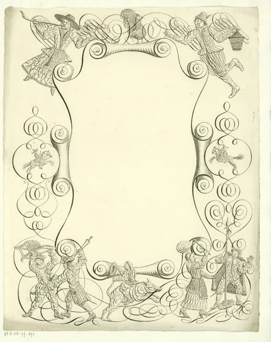 Wensbrief met vechtende figuren by anonymous, print, 1700-1899
