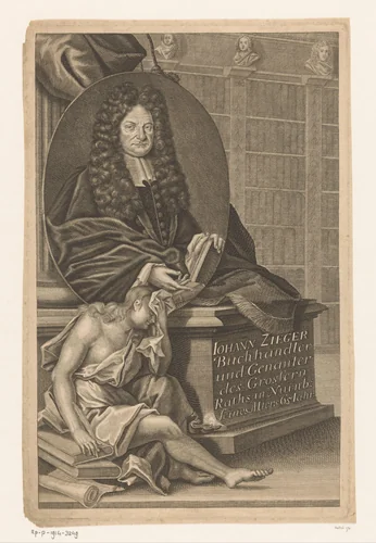 Portret van Johann Zieger op 65-jarige leeftijd by August Christian Fleischmann, print, 1704-1711
