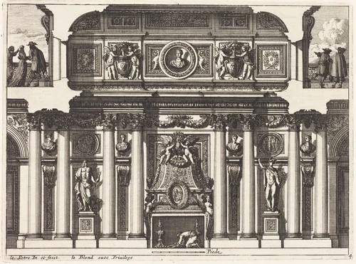 Fireplaces and Other Interior Decorations by Jean Lepautre, print, 1618-1682