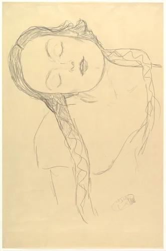 Half-figure of a Young Woman by Gustav Klimt, drawing, 1918