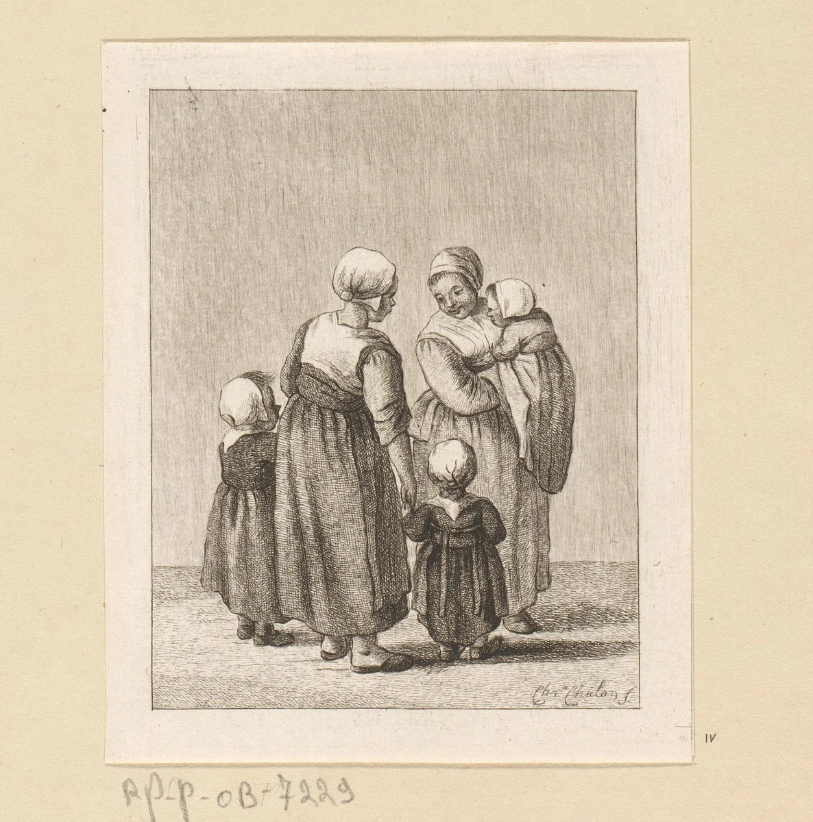 Twee moeders in gesprek by Pieter de Mare, print, 1779