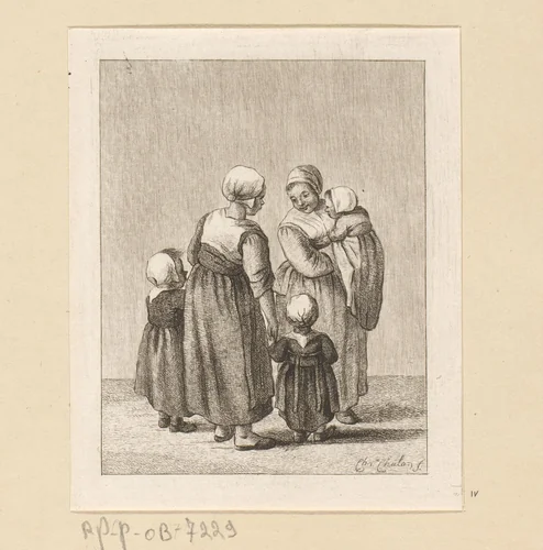 Twee moeders in gesprek by Pieter de Mare, print, 1779