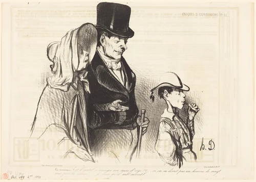 La Maman - Est-il gentil a manger son sucre d'orge!... by Honoré Daumier, print, 1838