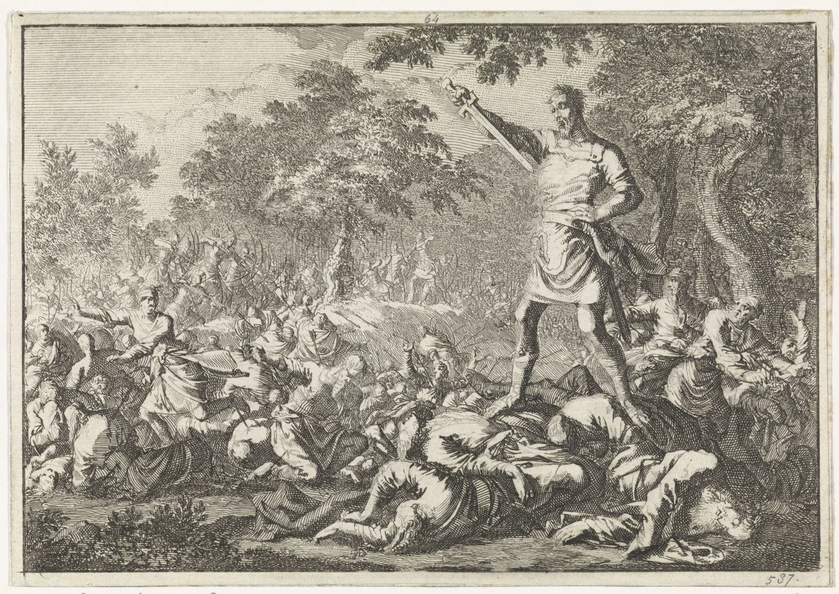 Simon doodt zijn familie en zichzelf by Jan Luyken, print, 1704